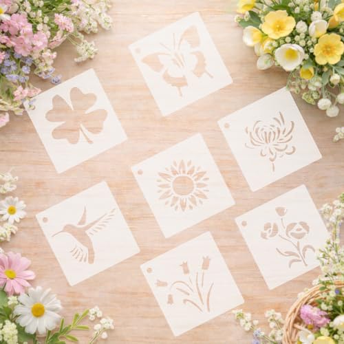 50 PCS Small Flower Stencils for Painting, Reusable Spring Stencils for Wood, Wall, Canvas & Cards, Holiday Crafts(3×3 Inch) — view 6