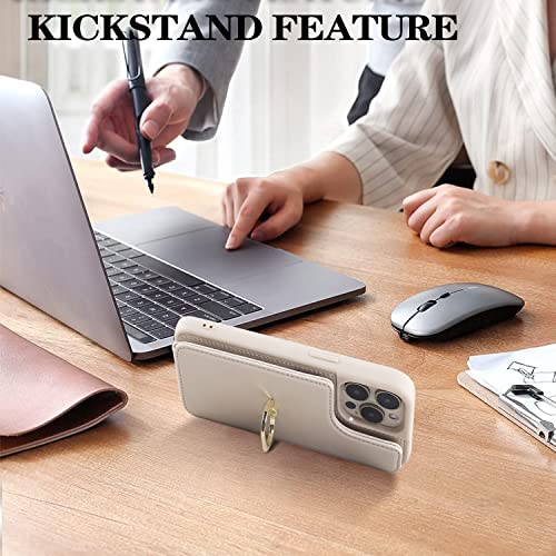 【J.DL直営店】iPhone 12 ケース 財布型 iPhone12pro 背面ケース おしゃれ iphone12 case カード収納 背面収納 アイフォン12 プロ 背面カード 360°回転リング スタンド機能 手触りが良い 女性用 人気 上質 ベージュ