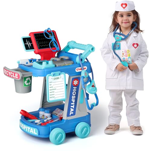 Image of Liberry Toddlers Doctor Kit Toy for Girls Boys Ages 2 3 4 5, Green | Kids Doctor Playset with Cart, Costume & Stethoscope, Role Play, Pretend Play Medical Toys, Birthday Gift