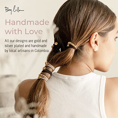 By Lilla Downtown Mini Stack Ponytails Hair Ties And Bracelets - Set Of 5 Hair Tie Bracelets - Hair Ties For Women - No Crease Hair Ponytails & Women’s Bracelets (Black / Gold / Nude / Brown) #TOP5