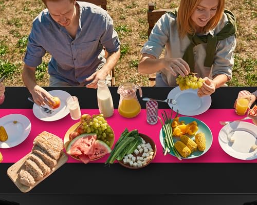 Image of Oudain 6 Pcs Plastic Table Cloths Disposable 54 inch x 108 inch, Hot Pink, Black
