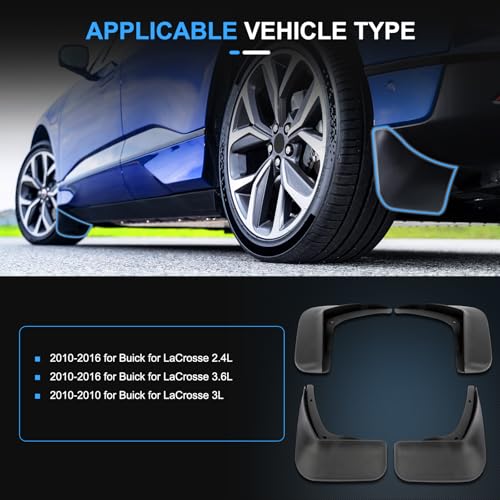 Image of ECCPP 4Pcs Front & Rear Mud Flaps Splash Guards Fit for Buick Lacrosse Sedan 2010-2016 (Second Generation) Mud Guards, Black