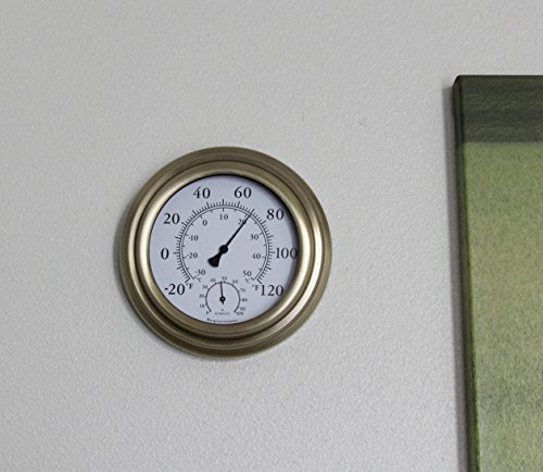 Bjerg Instruments Antique Brass 8" Decorative Indoor/Outdoor Thermometer and Hygrometer