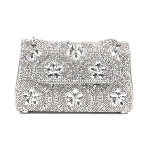 Image of Flower Rhinestone Crystal Clutch Purse Shoulder Bag Sparkling Evening Bag for Wedding Prom Party Bride Guest
