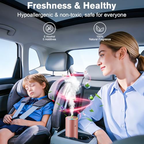 Image of Car Air Freshener for Women, Ocean Scent Pink Smart Car Air Fresheners with 100ml Essential Oil Car Fragrance Accessories, 5 Adjustable Car Aroma Diffuser, RGB Music Syncing Light, Auto On /Off