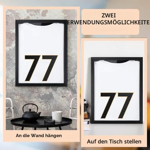 Trikot Bilderrahmen Fußball 45x35 cm, Schwarz Objektrahmen Holz T-Shirt-Präsentationsrahmen, Trikotrahmen Für Fußball Basketball Baseball Hockey Trikots