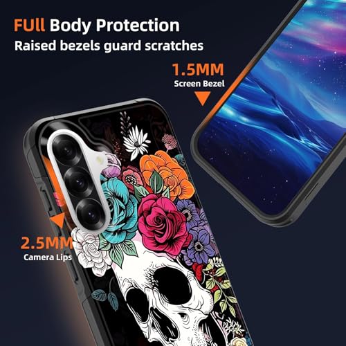GFEWYTJYJ for Galaxy A36 5G Case,[10 FT Military Grade Drop Protection] Non-Slip Heavy Duty Shockproof Phone Case for Samsung Galaxy A36 5G 6.7 Inch 2025,Flower Skull - image 4