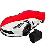 C7 Corvette Indoor Car Cover - Custom Fit Ultraguard Stretch Satin Dust Proof, High End with Storage Bag for 2014-2019 Stingray, Z51, Z06, Grand Sport Corvettes (Red)