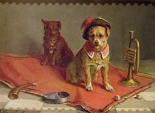 Affiche toile 60x90cm chien en chapeau militaire Charles Van Den Eycken