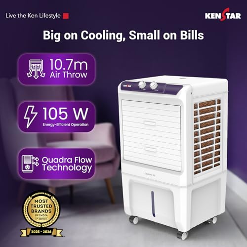 Image of Kenstar Cyclone HC 60 Personal Air Cooler 60L Honeycomb Pads High Speed Fan 2500 RPM Inverter Compatible