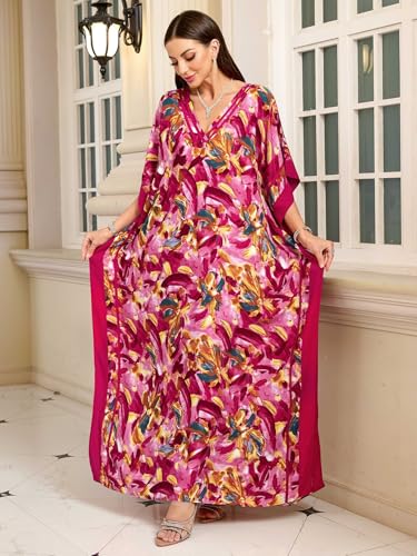 Image of KECVOT Kaftan Dresses for Women V-Neck Print Swimsuit Cover Up Plus Size Beach Caftan Lounge Dress