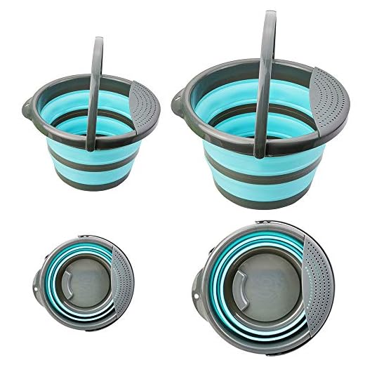 Collapsible Bucket, 【2 Pack】Foldable Plastic Bucket for House Cleaning, Durable BPA Free Gardening Bucket for Hiking, Backpacking, Camping, 10L (2.6 Gallons) and 5L (1.3 Gallons) - Blue