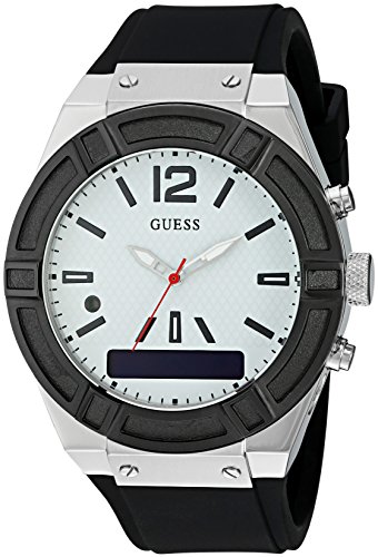 GUESS Women's CONNECT Smartwatch with Amazon Alexa and Silicone Strap Buckle - iOS and Android Compatible - Silver