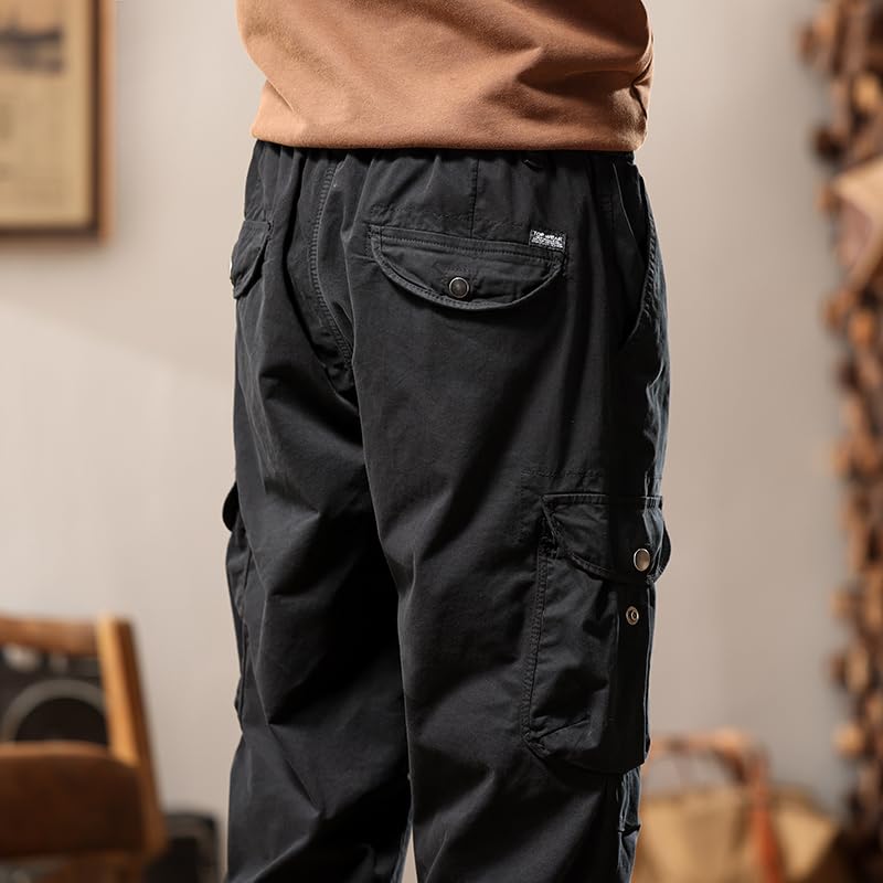G-STONE Mens Cargo Pants with Pockets Cotton Comfortable Casual Military Drawstring Pant Fashion Zipper Trousers Hem4