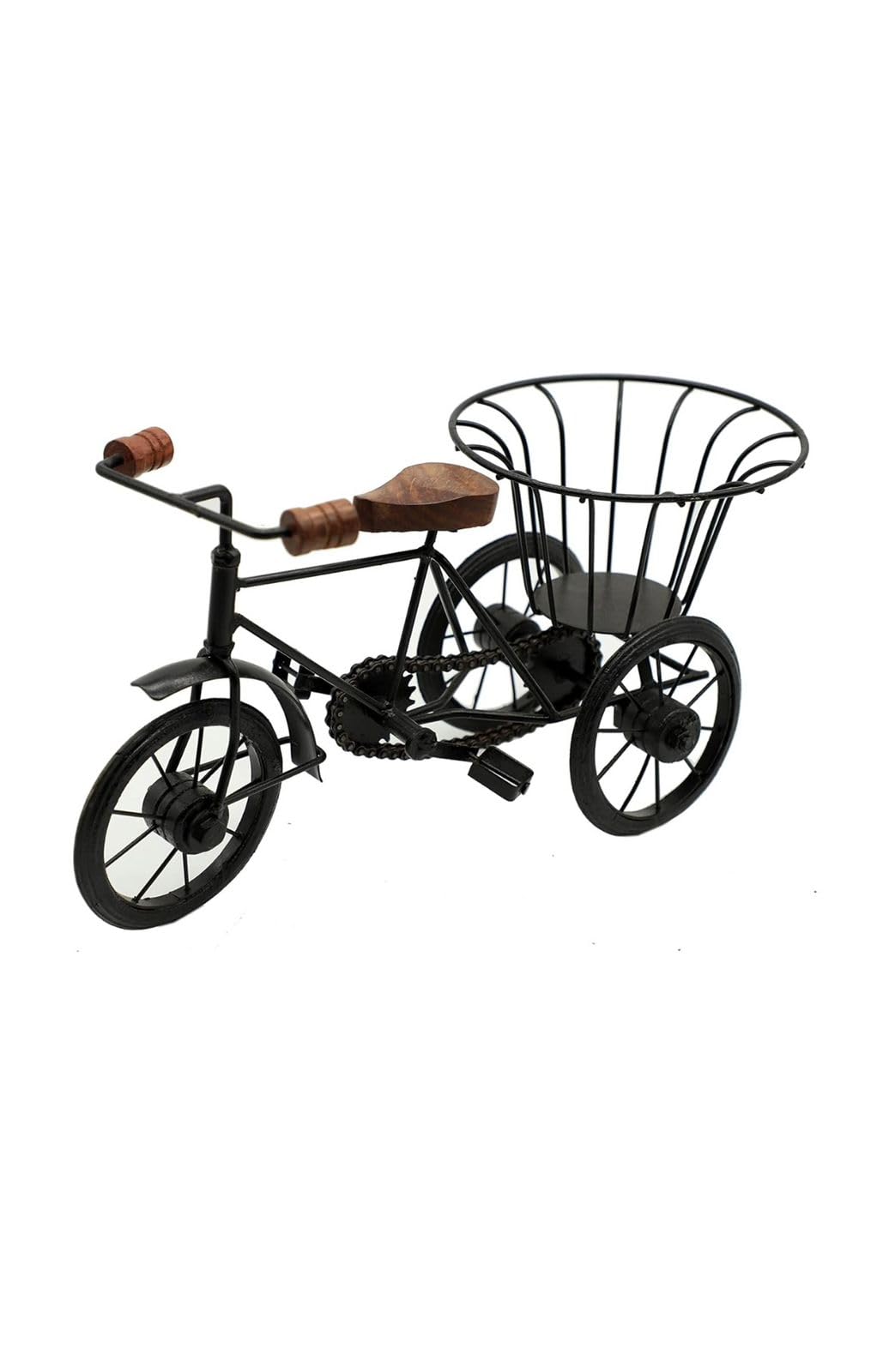 Madan Handicraft Vintage Iron Tricycle Showpiece with Wooden Seat & Basket | Decorative Metal Cycle for Home & Office Décor-image-11