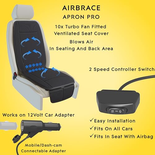 Image of Apron Pro (2025 Model) | 10x Inbuilt Fan Fitted Ventilated Seat Cushion | Cooling Seat Cushion | Car Accessory | Suitable for All Cars (Black)