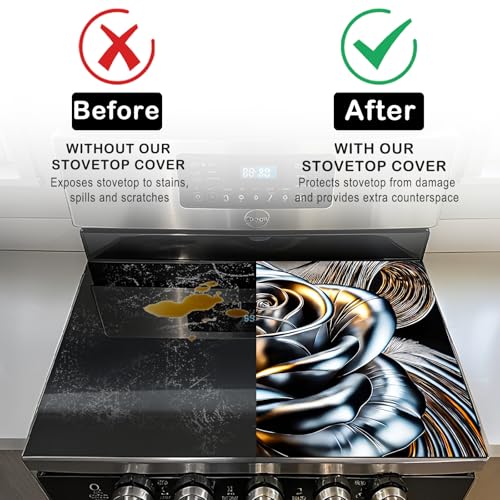 Image of Nuxovilar Stove Top Cover Cooktop Mat 28.3x20.4in Polyester Diatom | Electric Guard Range Countertop Pad Burner Protection Sheet Kitchen Decor Cooking Area Home Styling (Metallic Rose)