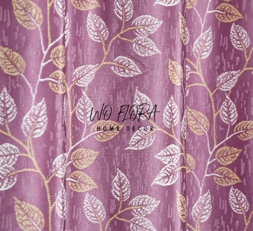 Image of Leaves Curtain Panel for Door 7 ft Set of 2 Window Curtains for Living Room | Premium Floral Curtain Panel | Pink Color Curtain 7 feet
