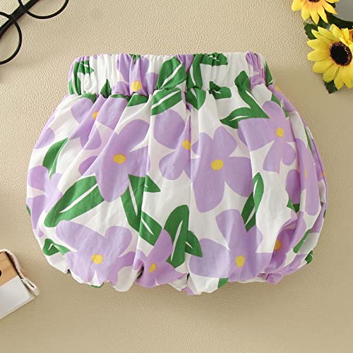 Little Girls Floral Print Bubble Shorts Kids Toddler Elastic High Waisted Summer Comfortable Casual Active Shorts3
