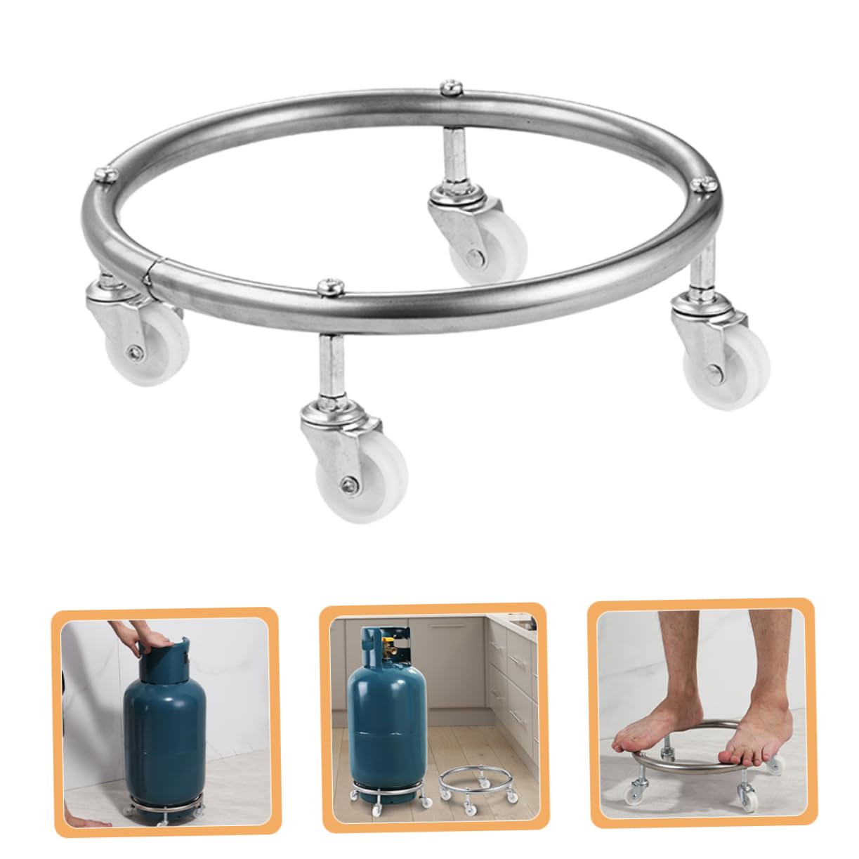 PRETYZOOM Porta Bombola Gas per Bombole Fino a 30 Grammi in Acciaio Inossidabile con Ruote e Facile da Riporre Resistente per Casa e Ristorante