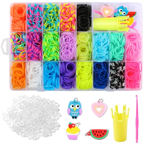 Phinus 2000+ Rubber Band Bracelet Kit Loom Bracelet Making Kit with 1 Crown Loom 100 S-Hooks 5 Pendants 1 Small Needle 1 Instruction Premium Rubber Bands for Weaving DIY Crafting Gift