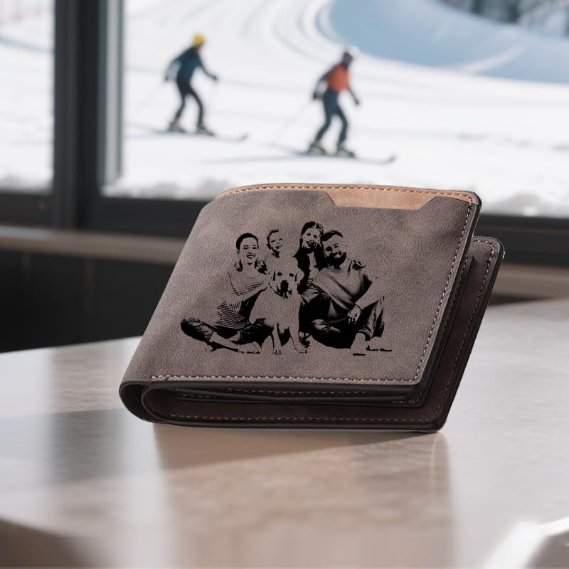 Personalized Photo Wallet for Men - Custom Engraved Leather Bifold Wallet with Picture & Initial Name - Thoughtful Father Day, Anniversary, Birthday Gifts for Dad, Husband, Boyfriend (Dark Coffee)4