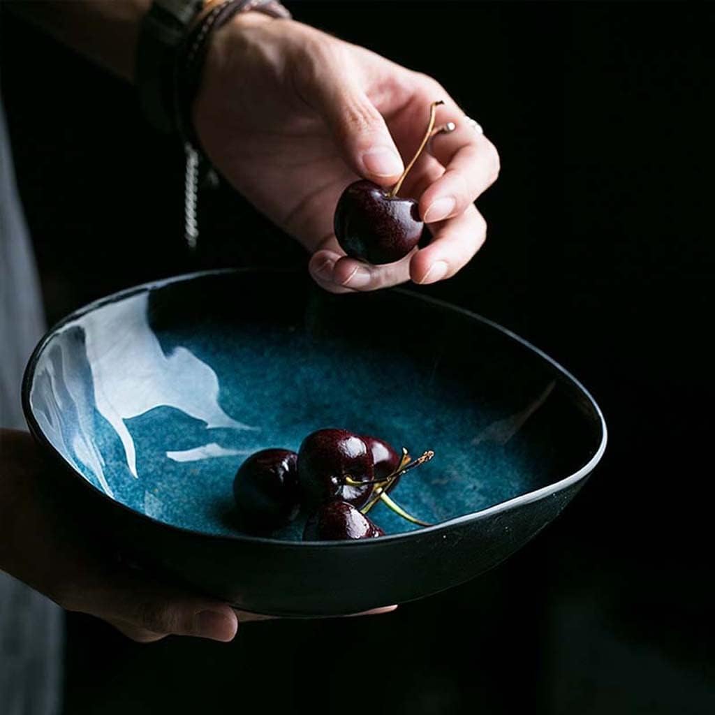 Bowl Household Rice Bowl Ramen Bowl Tableware Good Bowl Blue Shaped Bowl Creative Soup Irregular Fruit Salad Bowl Ceramic Rice Bowl Household