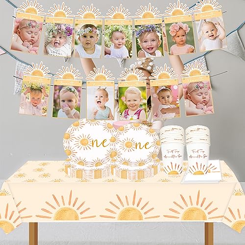Image of First Trip Around the Sun 12 Month Photo Banner Boho Sun Happy Birthday Banner SunShine Garland Boho Sun 1st Birthday Decorations Party Supplies Sunshine First Birthday Decor
