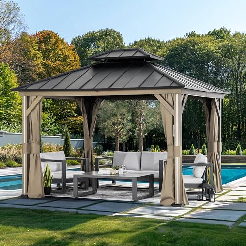 Modern Shade Hardtop Gazebo 10' x 12' with 4 Lights,