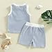 Kupretty Toddler Baby Boy Clothes 12 18 24 Month 2T 3T Summer Outfit Waffle Striped Half Button Sleeveless Vests Shorts Set (Blue, 2-3T)