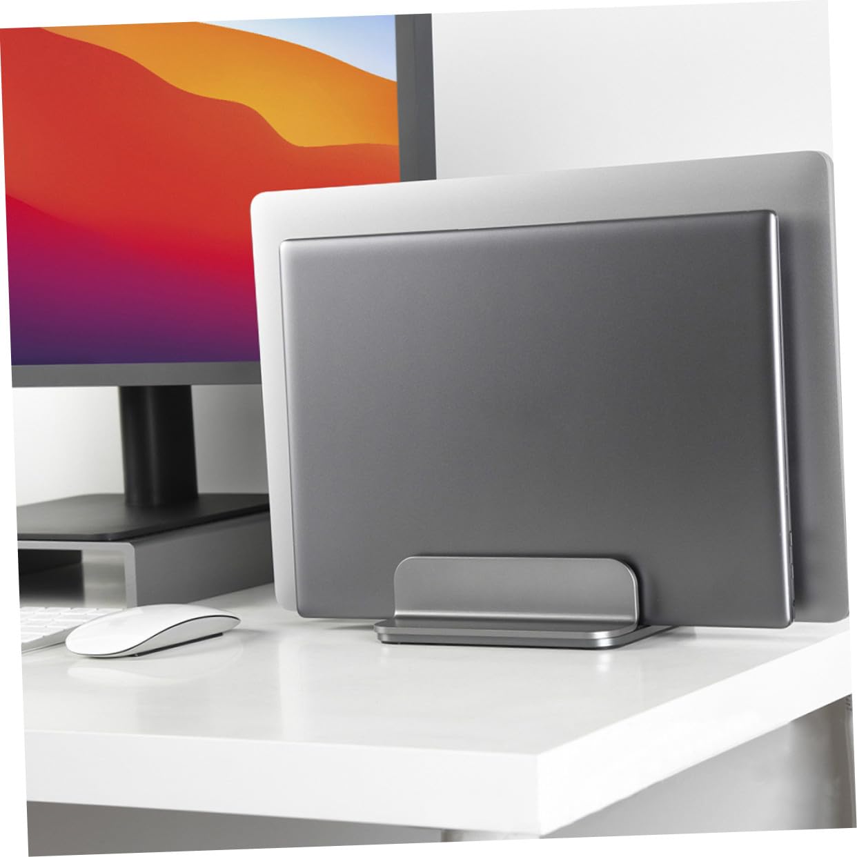 HOMSFOU Soporte Vertical Doble para Portátil y Tableta Base de Aleación de Aluminio para Escritorio para Trabajo y Estudio