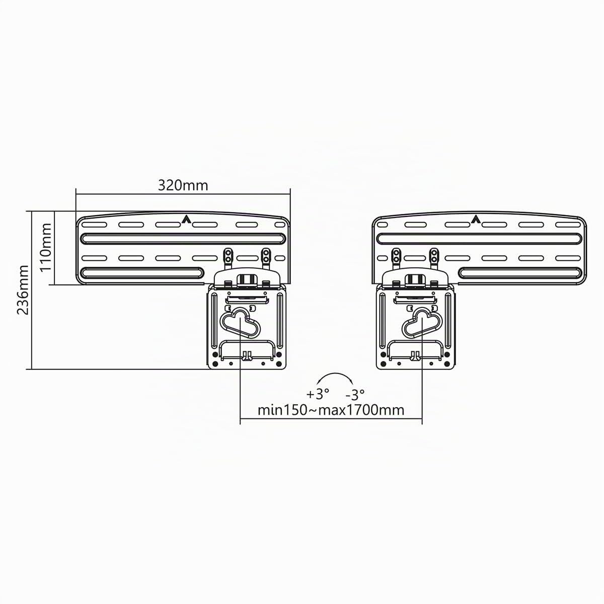 Support TV Mural Fixe - 43-85" - Poids d'écran Maximal Pris en Charge: 60 kg - Distance Minimale du Mur: 7.50 mm - Acier - Noir