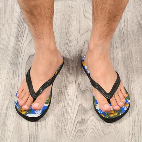 Flip Flop Sandals Orange Plaid Print for Women Men Beach Outdoor XS 6