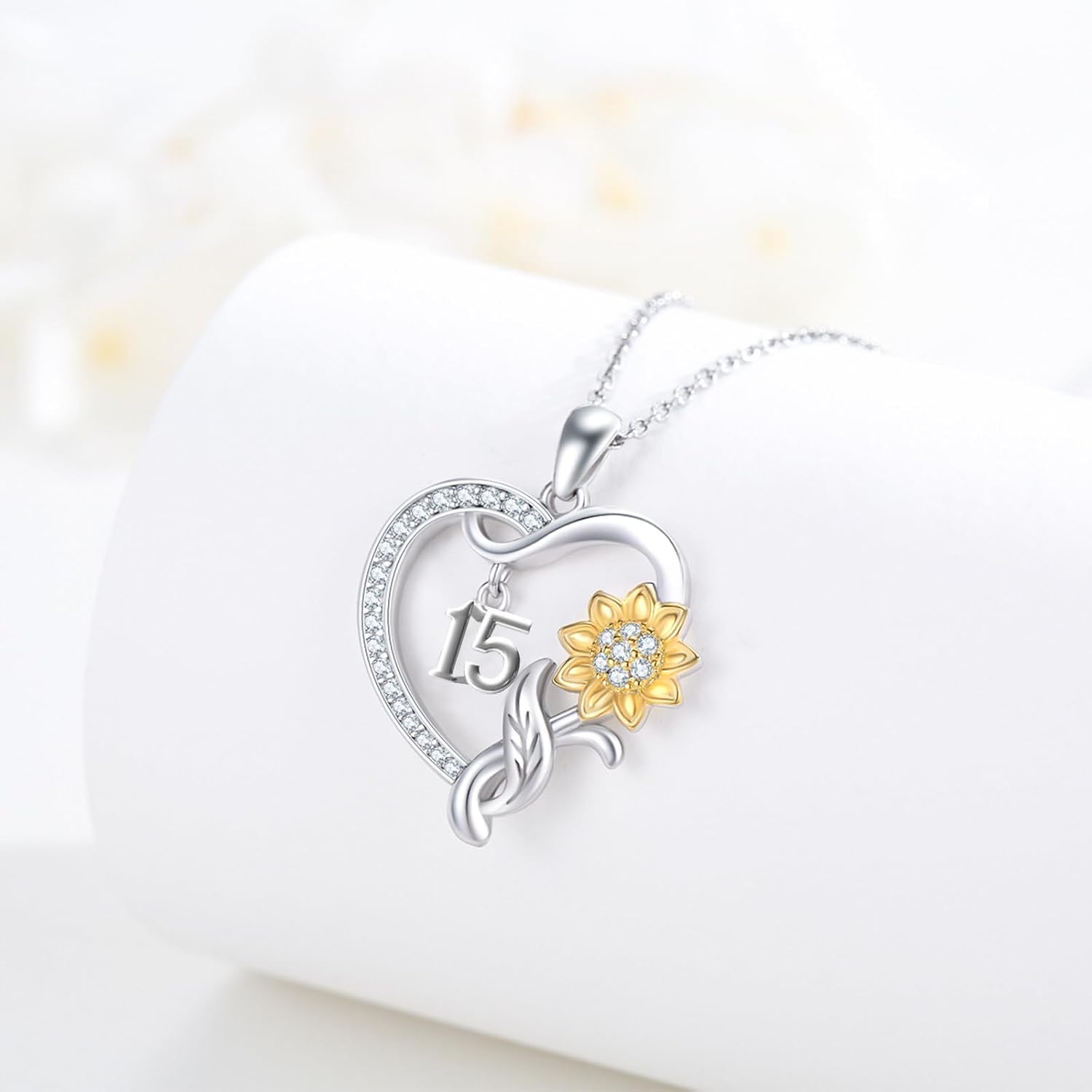 JUSTKIDSTOY 18 Year Old Girl Birthday Gifts/Sweet 15th/16th/21st/60th/80th Birthday Gifts for Daughter 925 Sterling Silver Sunflower Heart Pendant Necklace for Women Girlfriend Sister Christmas Anniversary Jewelry - Image 2