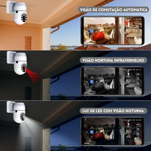Câmera de Tomada Segurança 2MP - WiFi Visão 360° HD 1080p, Câmera IP Infravermelho, Sem Fio com App,
