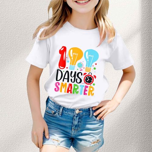 Happy 100th Day of School Funny Letter Print Short Sleeve Tees Student School Kids T-Shirts2