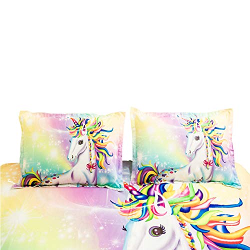 Suncloris,Rainbow Unicorn Fairytale With Sparkling Stars,Bedding Sheet Set .Included:duvet Cover,Pillowcase(No Comforter Inside) (02, (Twin)) #TOP2