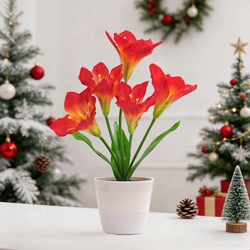 Image of Artificial Red Amaryllis Flower Lamp Night Light for Bedroom Bar Coffee Shop Wedding Decor, Gifts for Women Mom Daughter Grandma Aunt Girlfriend Friend Birthday Christmas Valentines Mothers Day