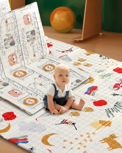 Image of FIRSTCRY INTELLISKILLS Premium Extra Large Reversible Play Mat for Babies, Learning & Crawling Foldable Baby Mat for Floor, 6.5x4.5 ft, 0.6cm Thick, (Animal Joyride), Multicolor, 1 Count