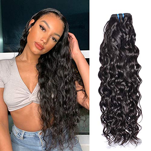 Water Wave Human Hair Bundles Msgem 9A Unprocessed Virgin Hair One Bundle 24 inch Remy Brazilian Hair Bundles Wet and Wavy Hair Natural Black Color