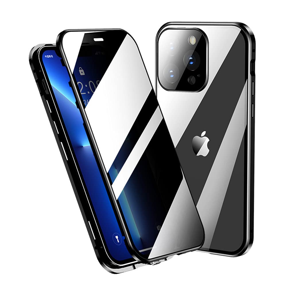 KMXDD Anti-Peeping Case Compatible with iPhone 15 Pro Max 360° Full Body Privacy Screen Protector Camera Lens Protector Clear Glass Magnetic Metal