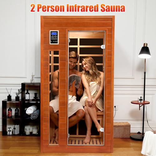 X-Vcak 1-2 Person Infrared Sauna, Dry Heat Sauna with Red Light Therapy, Bluetooth, Radio, 7-Color Therapy Light for Home, Indoor, Gym, Wellness Center, 40″ x 36″ x 73″, Brown - Image 3