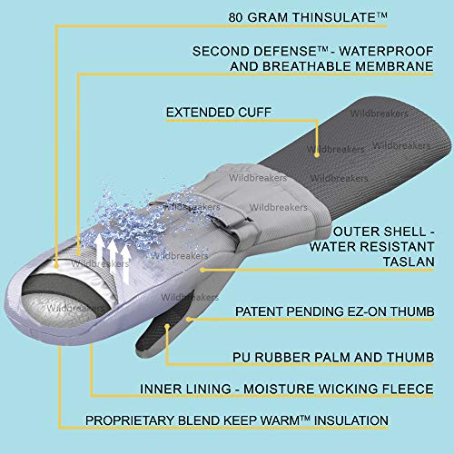 Image of Waterproof Kids Mittens Gloves, 100G 3M Thinsulate Baby Toddler Winter Snow | Extra-long cuffs keep snow out and mittens on by Wildbreakers: fleece lined, adjustable wrist, warm, dry hands for boys girls