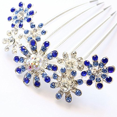 Iebeauty Retro Glitter Crystal Vanity Rhinestone Butterfly Hair Side Comb Hair Clip Accessories (Blue)