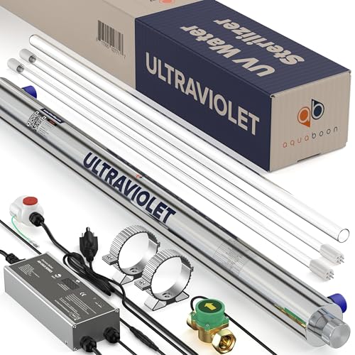 UV Water Purification System 55W, 12 GPM - UV Water Filter with Smart Flow Sensor Switch - Whole House UV Water Purifier Ensuring Water Purity - UV Light for Well & City Water + 1 Extra Lamp