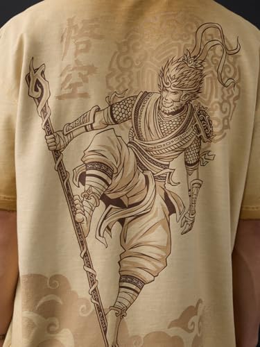 Image of The Souled Store Originals : Kalyuga Oversized T-Shirt for Men Boys Cotton Casual Half Sleeves Baggy Loose Fit Drop Shoulder Round Neck Grey