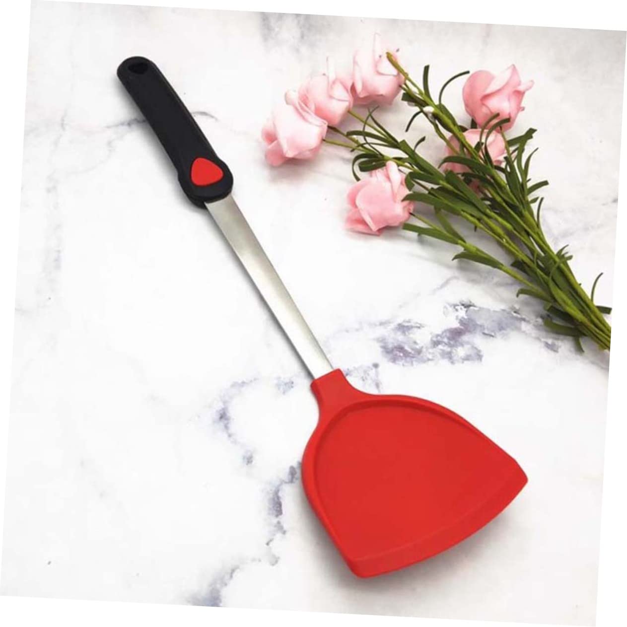 Spatola da Cucina in Acciaio Inossidabile Impugnatura in Silicone Antiscivolo per Wok e Padelle Antiaderenti