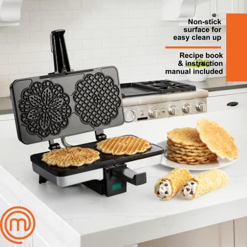 MasterChef Pizzelle Maker- Nonstick Electric Cookie Baker Press, Make Two Homemade 5-Inch Italian Waffle Treats at Once- Even Heating, Breakfast Dessert Iron or Gift for Her- Includes Recipe Guide by SCS Direct - Image 5