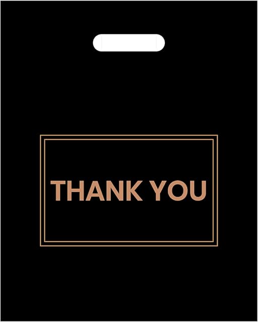 Belinlen 100Pcs 12x15 Inch Thank You Bags with handle, Thank You Shopping Bags, Merchandise Bags Large Plastic Carrier bags for Stores, Boutique, Party, Gift, Clothes (Black)