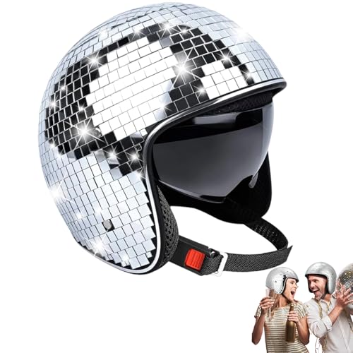 Discokugel Hüte Helm Glitzer Disco Glas Spiegel Ball Hut Helme 70er 80er Silberner Retro Disco Dekor Helme für Karneval Party DJ-Club Bühne Hochzeit Dance Bar Party Urlaub mit Einziehbarem Visier